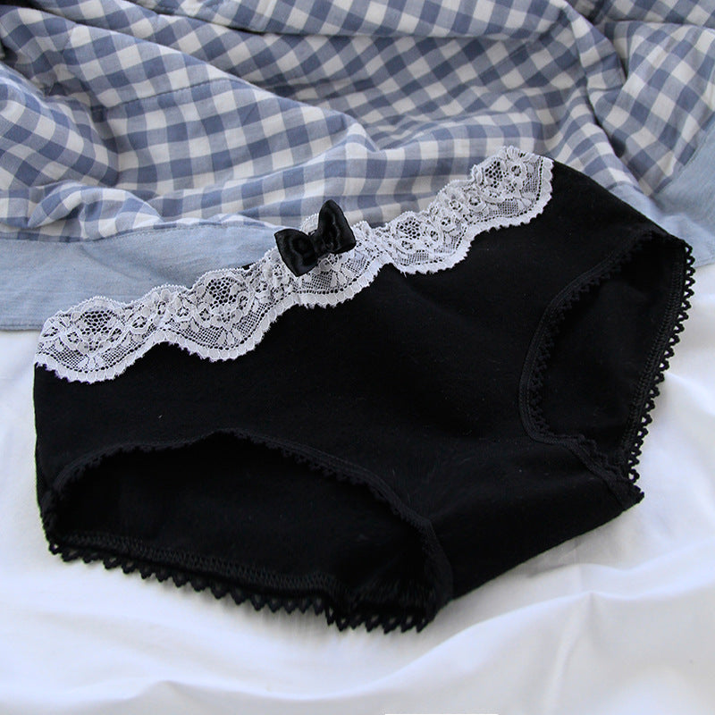 Vintage Lace Trim Gray Black Ladies Panties Cotton Cute Cotton Crotch Ladies Panties