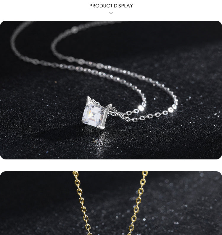 Square emerald cut zircon necklace women