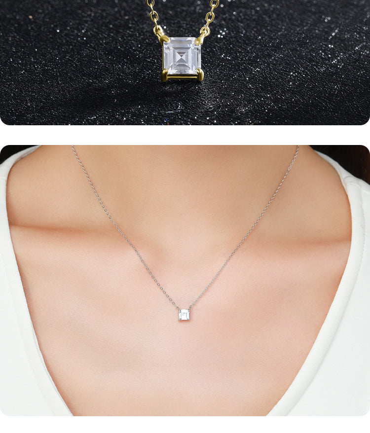 Square emerald cut zircon necklace women