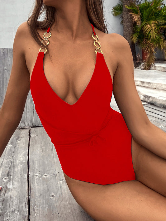 Aliexpress Amazon Female Solid Color One-Piece Swimsuit Sexy Bikini Bikini Yw19