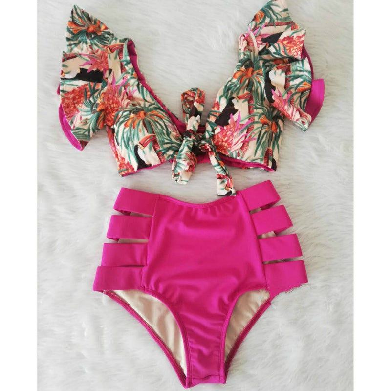 Ruffled Bikini Split Swimsuit European And American Sexy High Waist