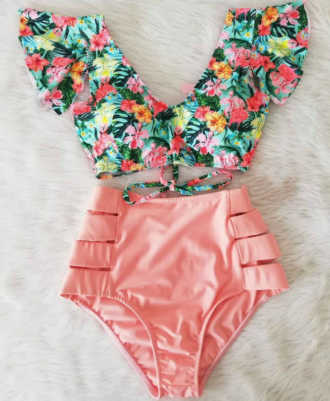 Ruffled Bikini Split Swimsuit European And American Sexy High Waist