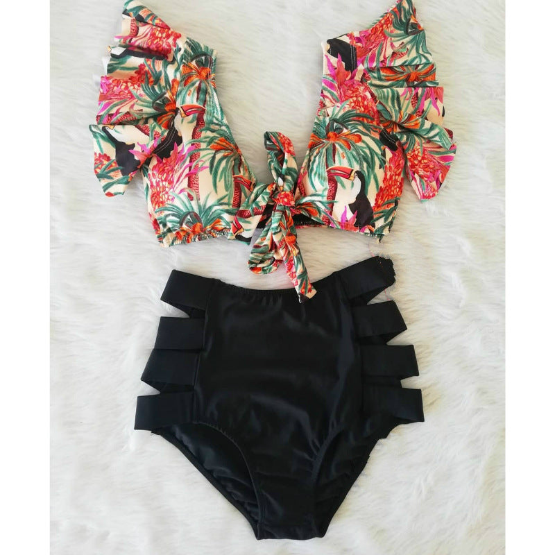 Ruffled Bikini Split Swimsuit European And American Sexy High Waist