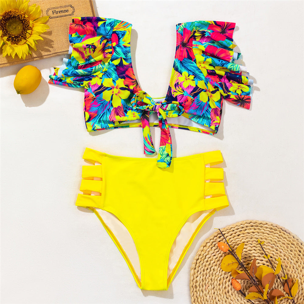 Ruffled Bikini Split Swimsuit European And American Sexy High Waist