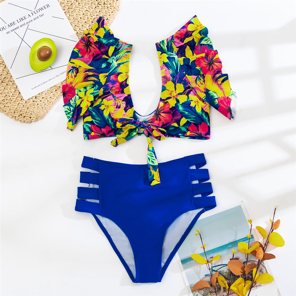 Ruffled Bikini Split Swimsuit European And American Sexy High Waist