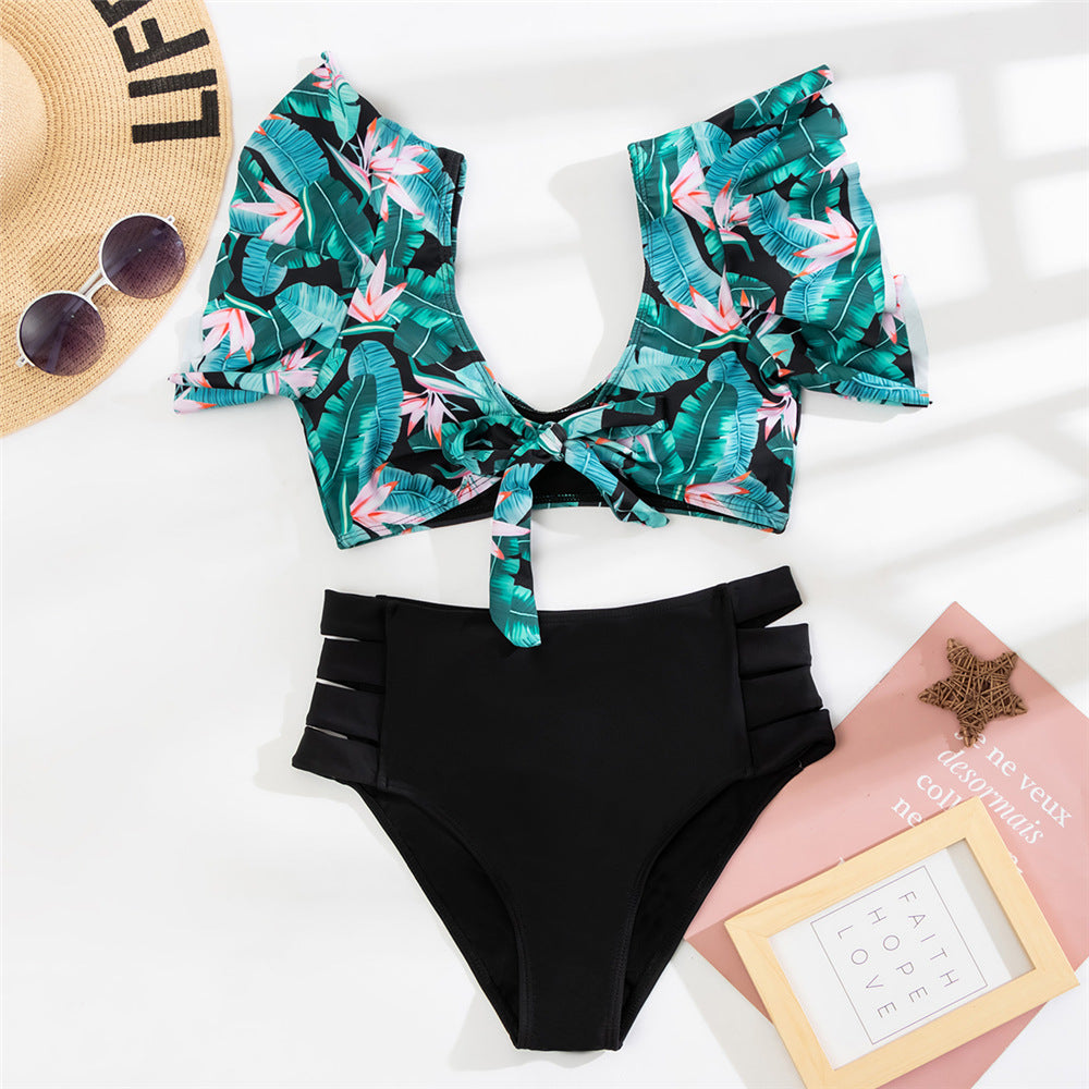 Ruffled Bikini Split Swimsuit European And American Sexy High Waist