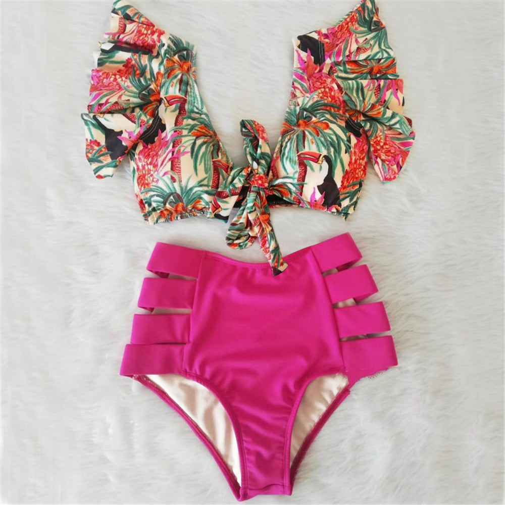 Ruffled Bikini Split Swimsuit European And American Sexy High Waist