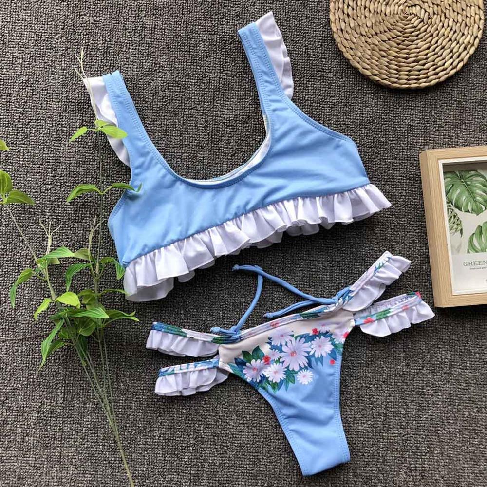 split bikini with leaf print