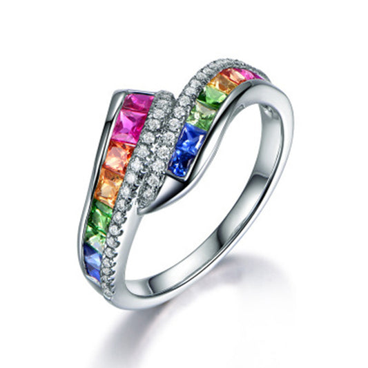 Colors Gemstones Ring for Women Special style Rainbow Trendy Female Party Rings Gift