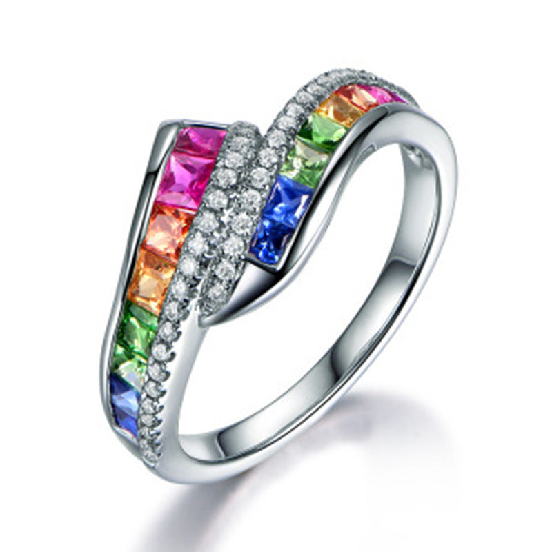 Colors Gemstones Ring for Women Special style Rainbow Trendy Female Party Rings Gift