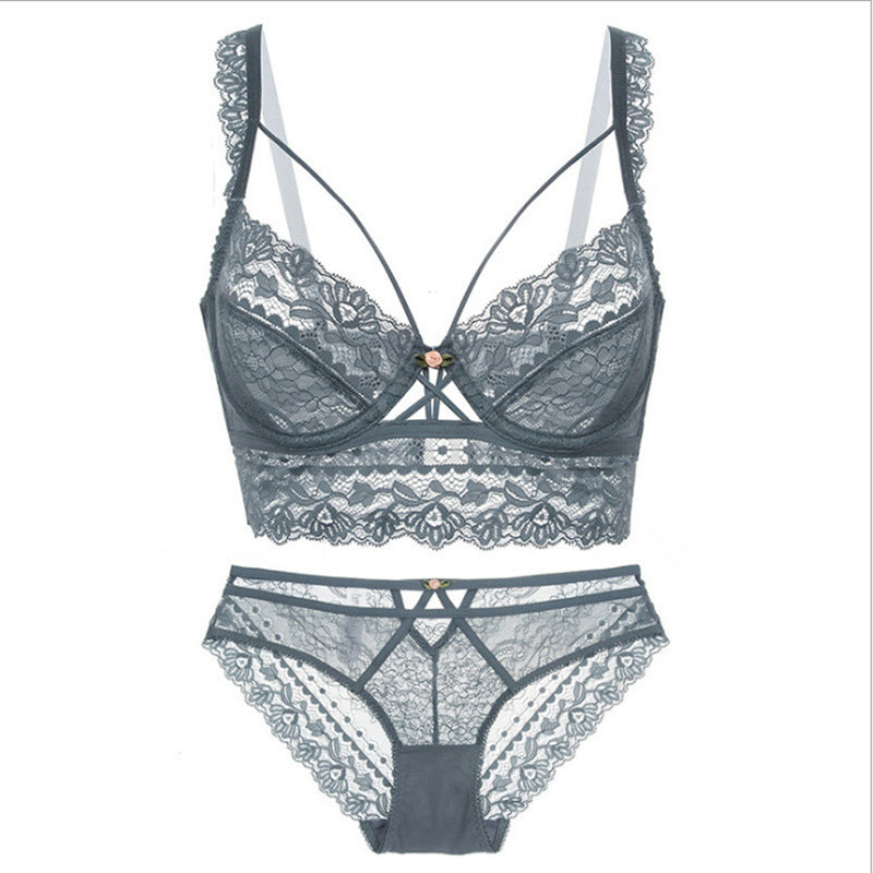 Ultra-thin Non-sponge Sexy Bra Set With Lace Embroidery