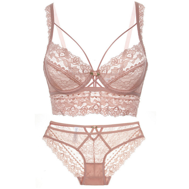 Ultra-thin Non-sponge Sexy Bra Set With Lace Embroidery