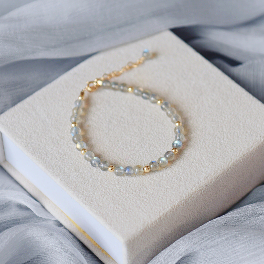 Simple Gray Blue Moonstone Silver Bracelet Women