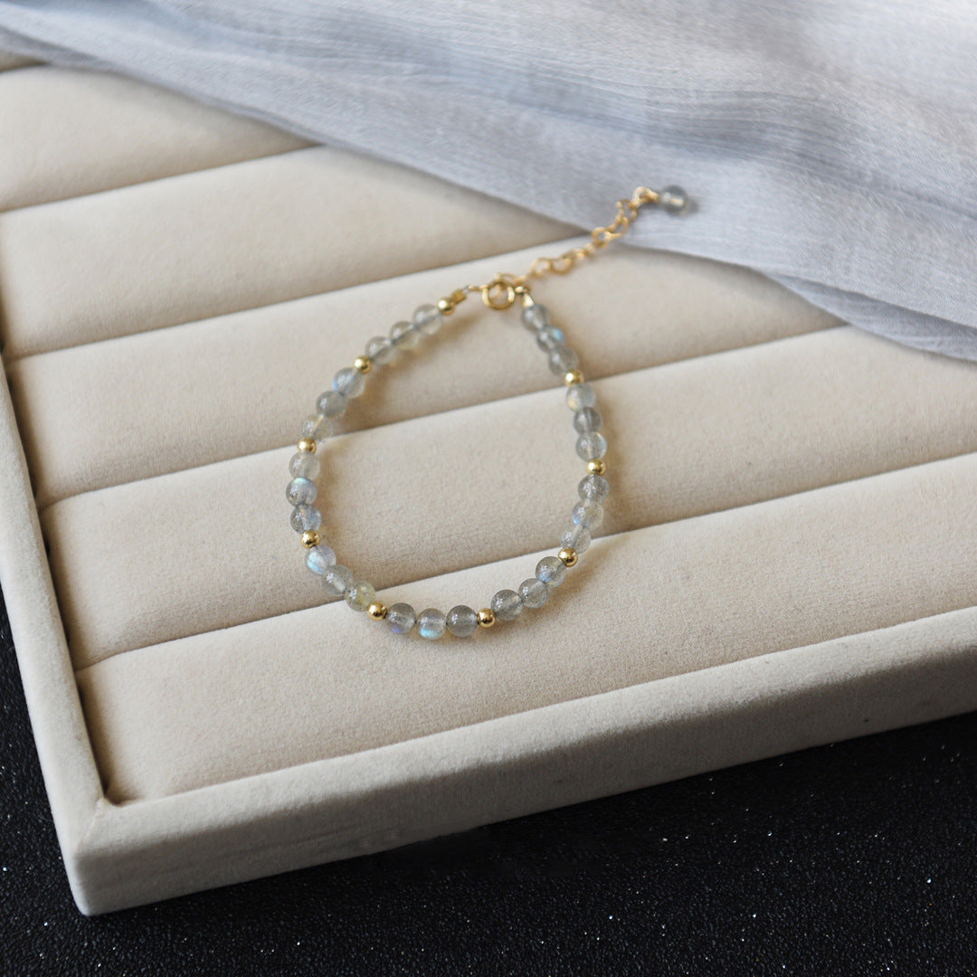 Simple Gray Blue Moonstone Silver Bracelet Women