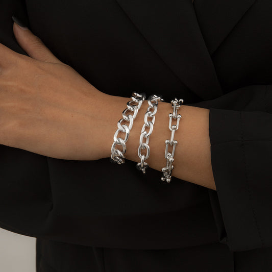 Metal Texture Chain Bracelet Set Women