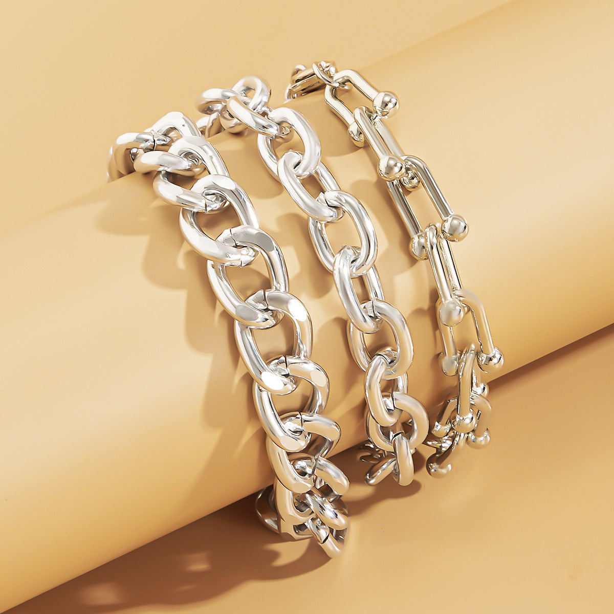 Metal Texture Chain Bracelet Set Women