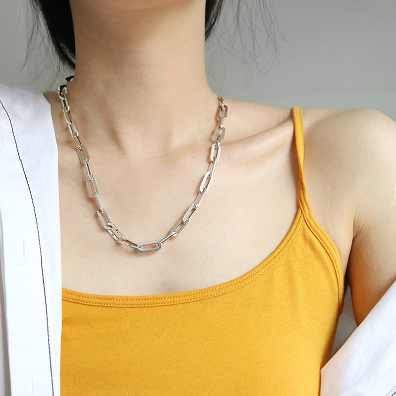 Retro Tide Widened Chain Necklace Women