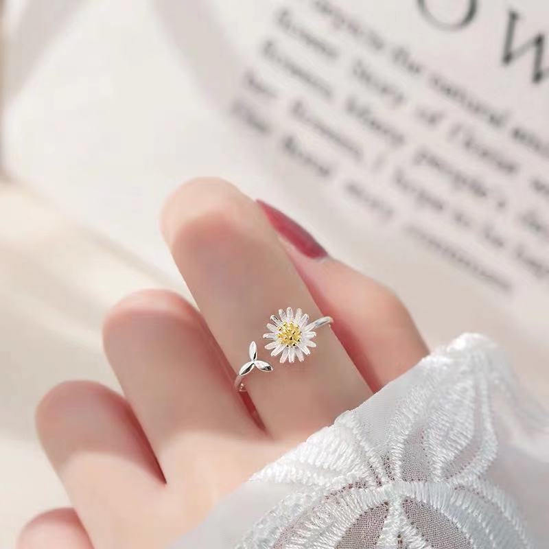 CIAXY 925 Sterling Silver Daisy Flower Rings for Women Adjustable Size Rings Fashion Party Jewelry Gift Anillos Mujer