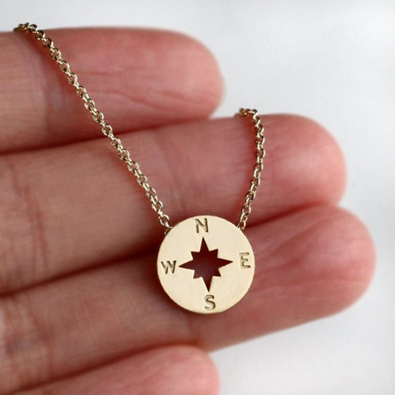 Round Disc Necklaces Pendant  Women Compass Necklace