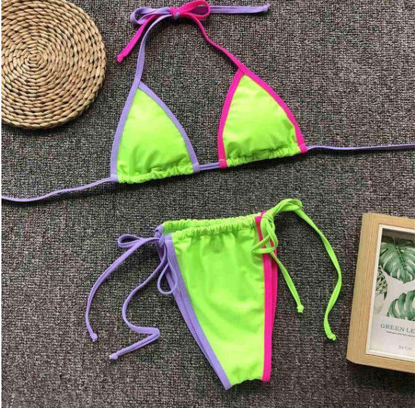 Candy-colored stitching halter bikini