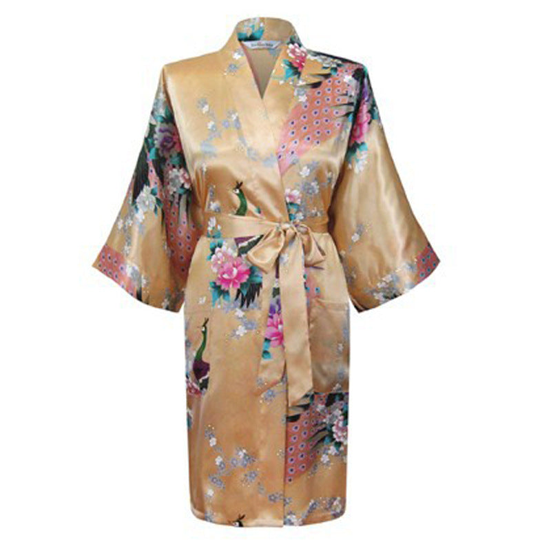 Silk nightgown peacock nightgown sexy cardigan