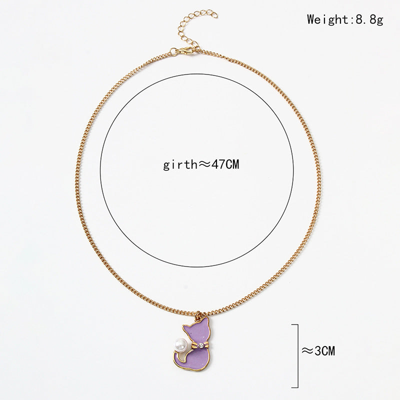 Cartoon Cat Pendant Alloy Necklace Women