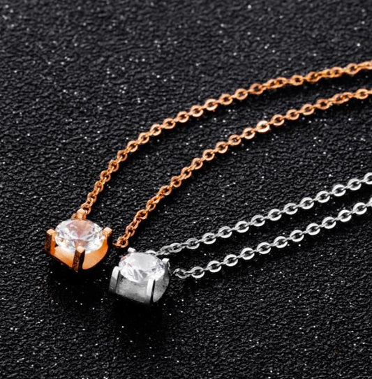 Women Chain Link Necklaces Trendy Round White Big Cubic Zirconia Charm Necklace For Women Girl Gift Jewelry