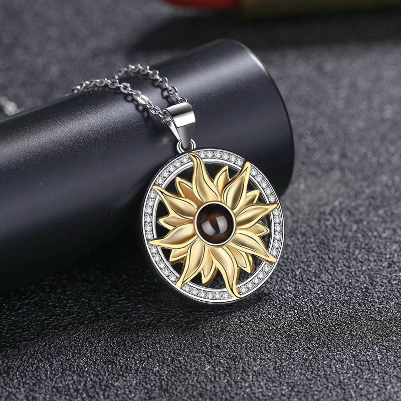 Silver Sunflower Projection Necklace For Women