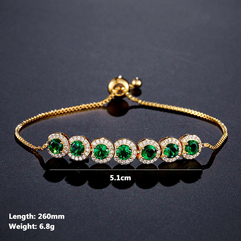 Emerald Zircon Adjustable Bracelet Women