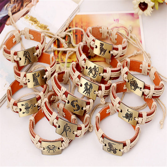 12 Constellation Alloy Bracelet Fashion Men's And Women's Bracelets Couple Bracelets Leather Bracelets