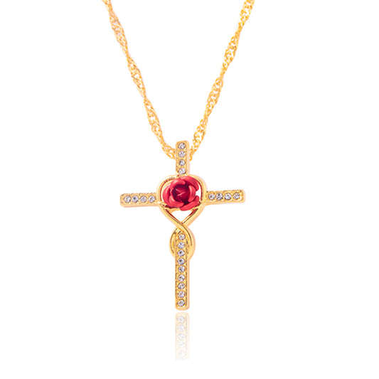 Fashion Rose Flower Cross Necklace Gold Crystal Infinity Anka Pendant Necklaces For Women Religious Jewelry