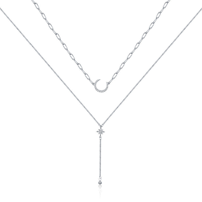 Silver Star Moon Necklace Women