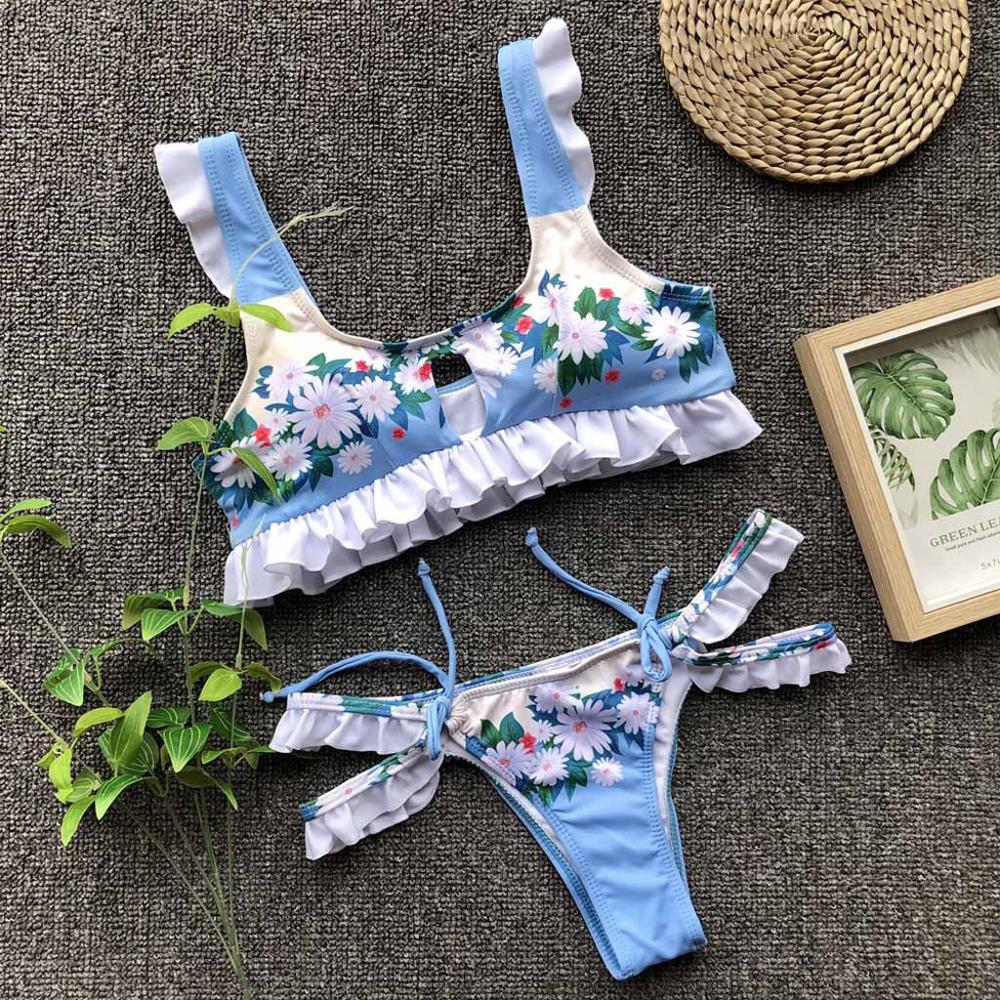 split bikini with leaf print