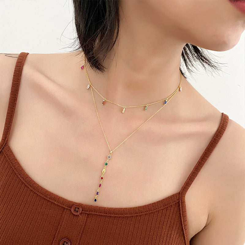 Sterling Silver Color Zircon Necklace Women