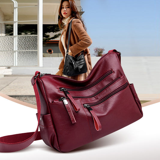 Casual soft leather diagonal bag