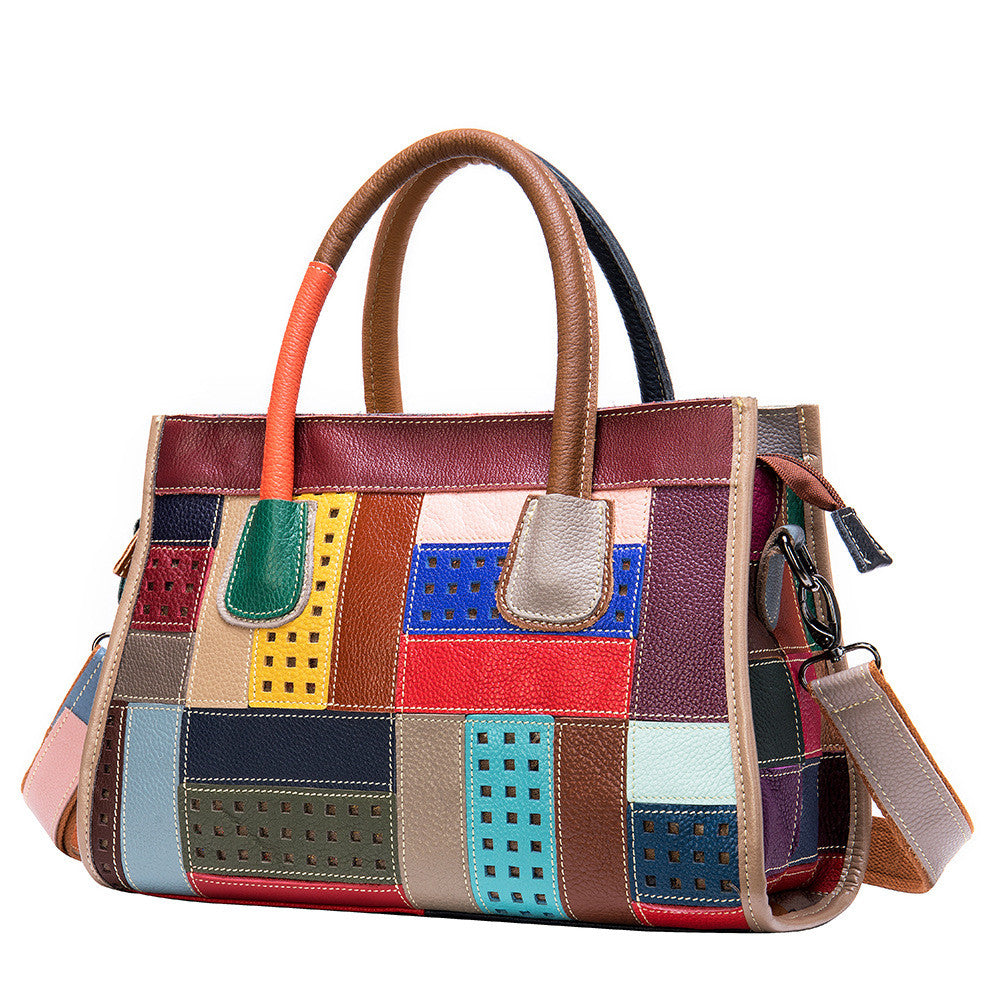 Cowhide color patchwork bag