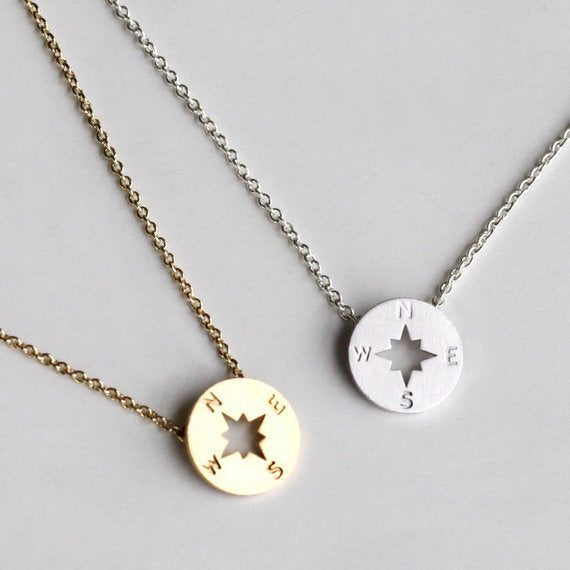 Round Disc Necklaces Pendant  Women Compass Necklace