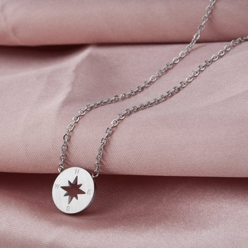 Round Disc Necklaces Pendant  Women Compass Necklace