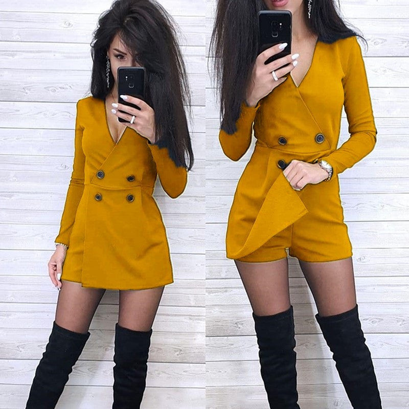 Solid color button slim bodysuit