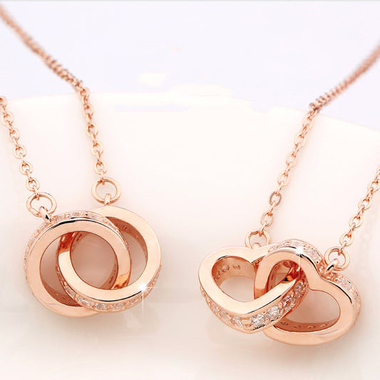 Simple Double Ring Pendant S925 Silver Necklace Women