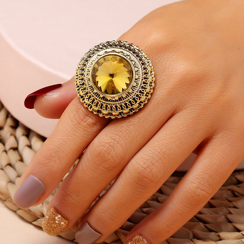 New Indian Vintage Gold Metal Crystal Rings For Women