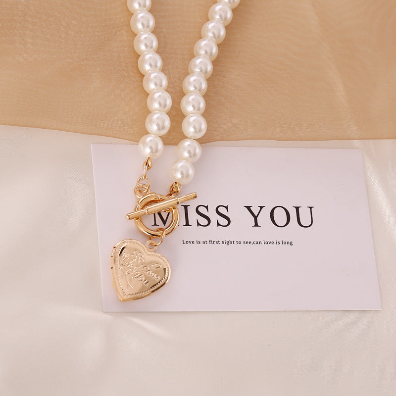 Love pearl retro necklace women