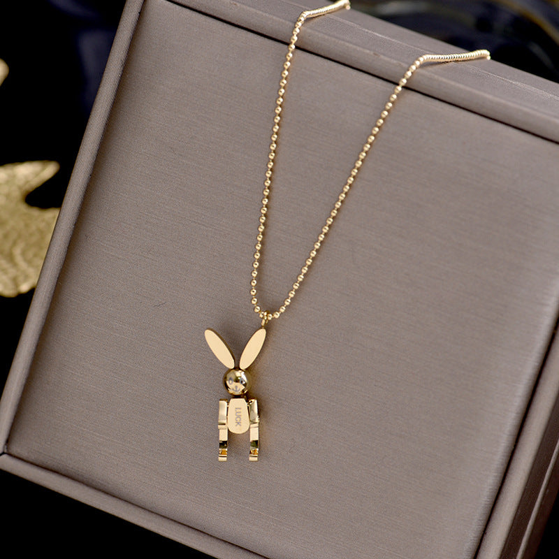 Titanium Steel Movable Rabbit Necklace Women