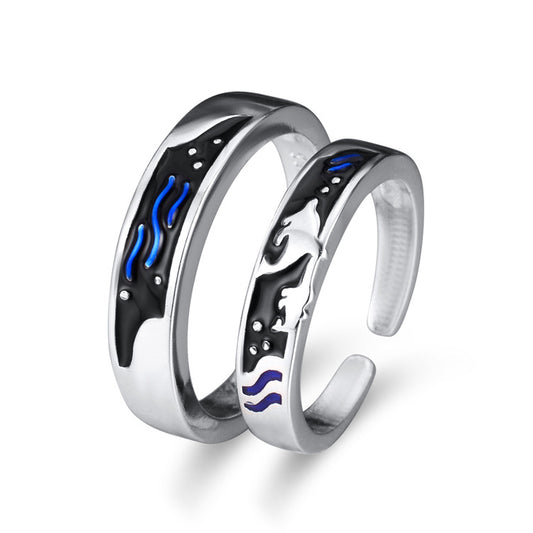 Sea And Whale Epoxy  Couple Men And Women Pair Rings Simple  Rings