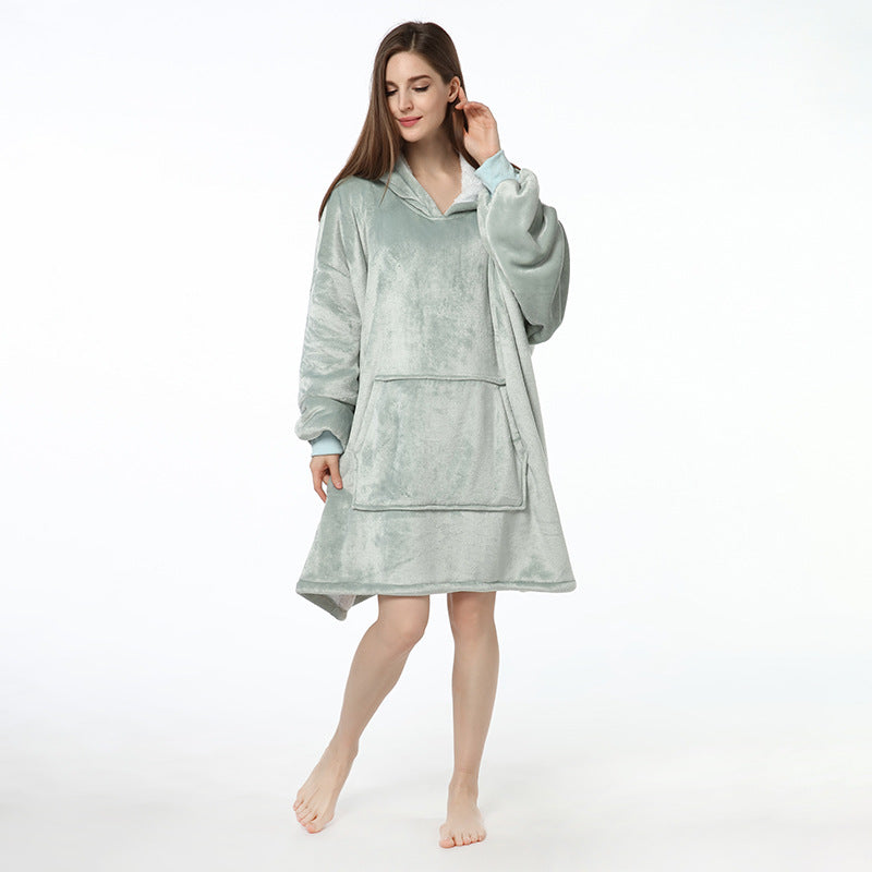 Ladies Flannel Nightgown One-piece Pajamas Solid Color