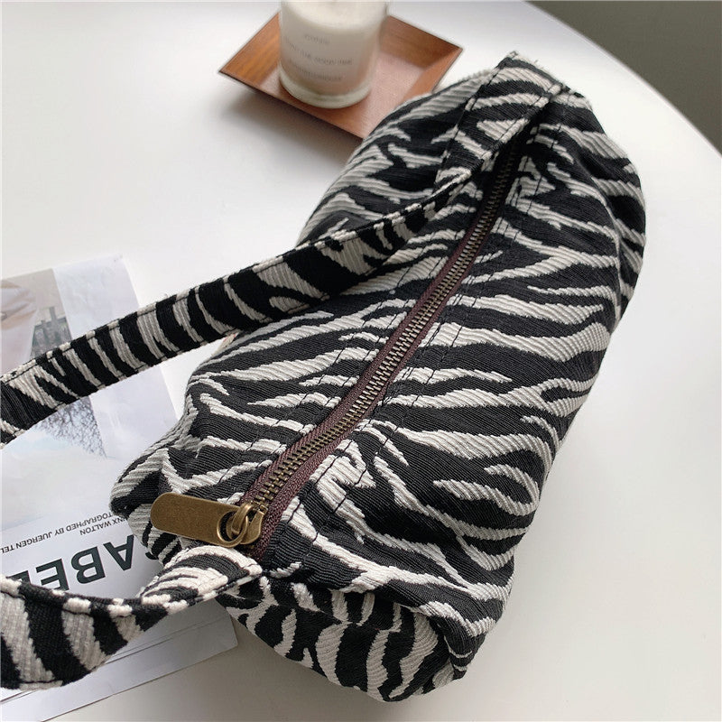 Zebra Stripe Shoulder Portable Large Capacity Casual Canvas Bag