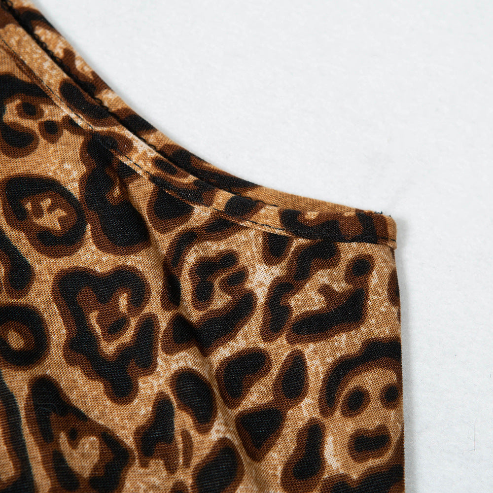 Leopard-print turtleneck sleeveless bodysuit