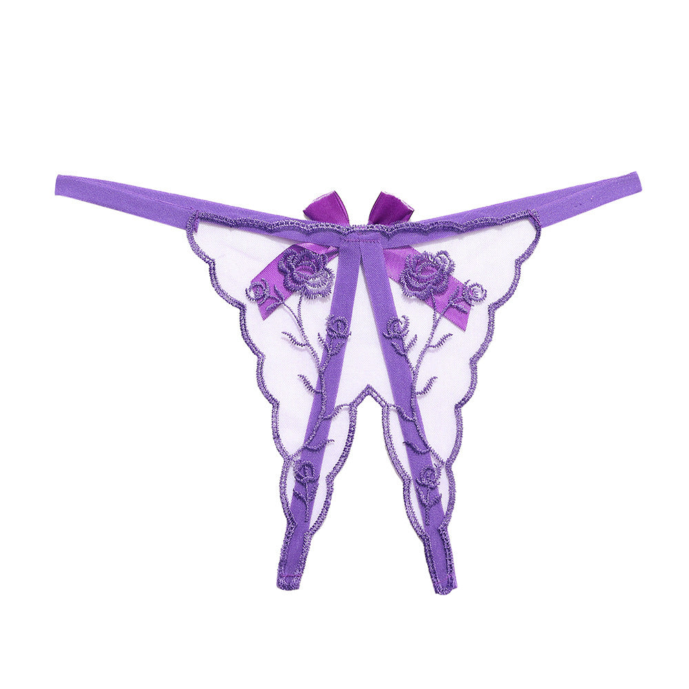 Women's Transparent Low Waist Embroidered Thong Panties