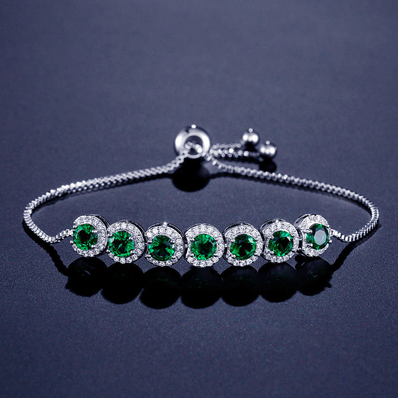 Emerald Zircon Adjustable Bracelet Women