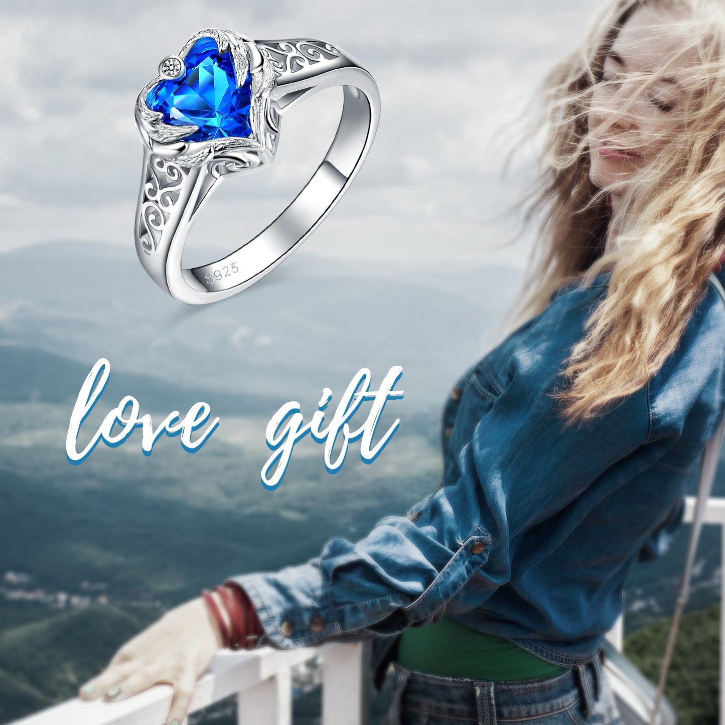 September Heart Rings Sterling Silver Wing Jewelry  for Women